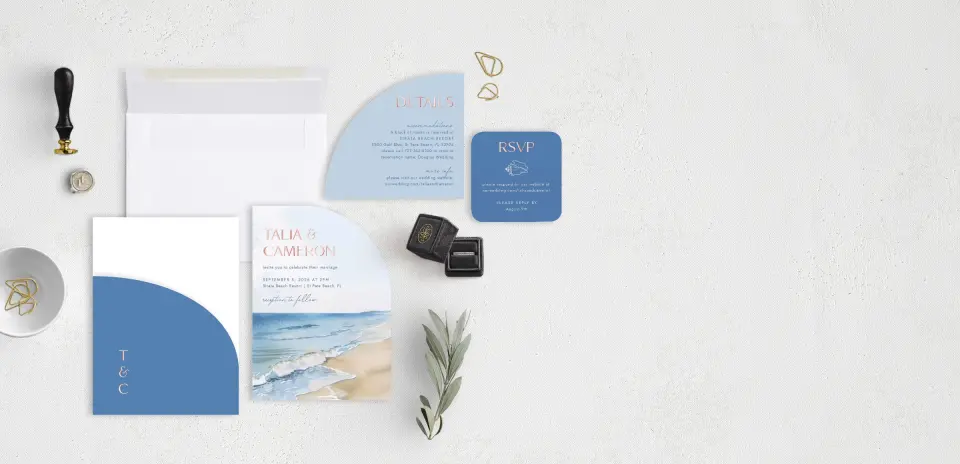 Stacked Wedding Invitations with pocket and coordinating items