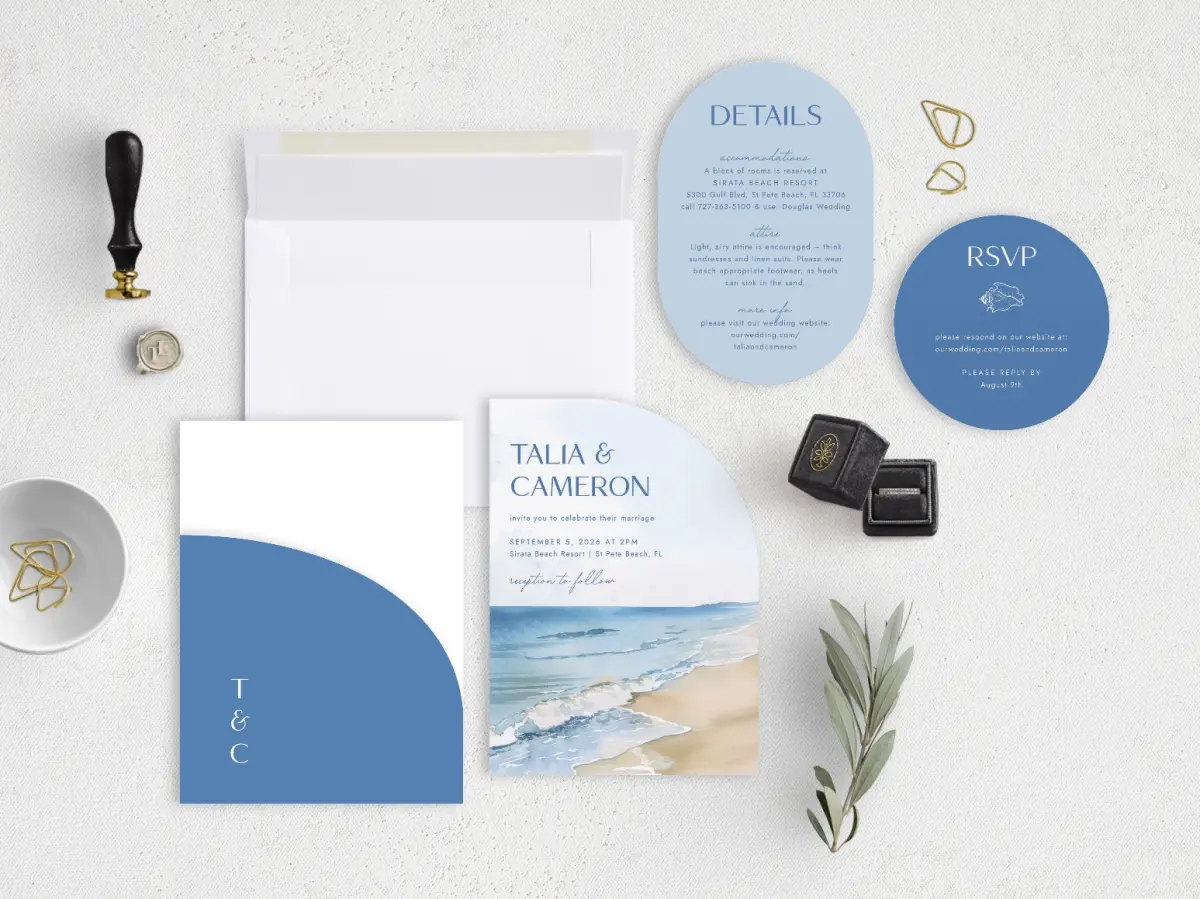 Stacked Wedding Invitations with pocket and coordinating items
