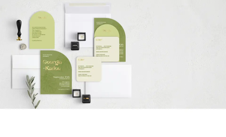 Stacked Wedding Invitations with coordinating items