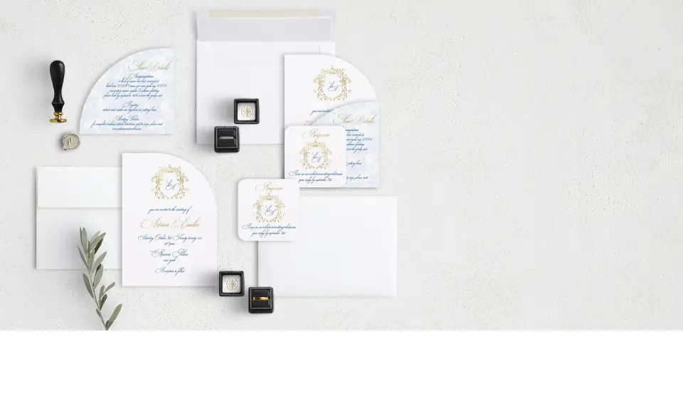 Stacked Wedding Invitations with coordinating items