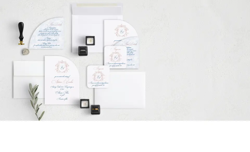 Stacked Wedding Invitations with coordinating items