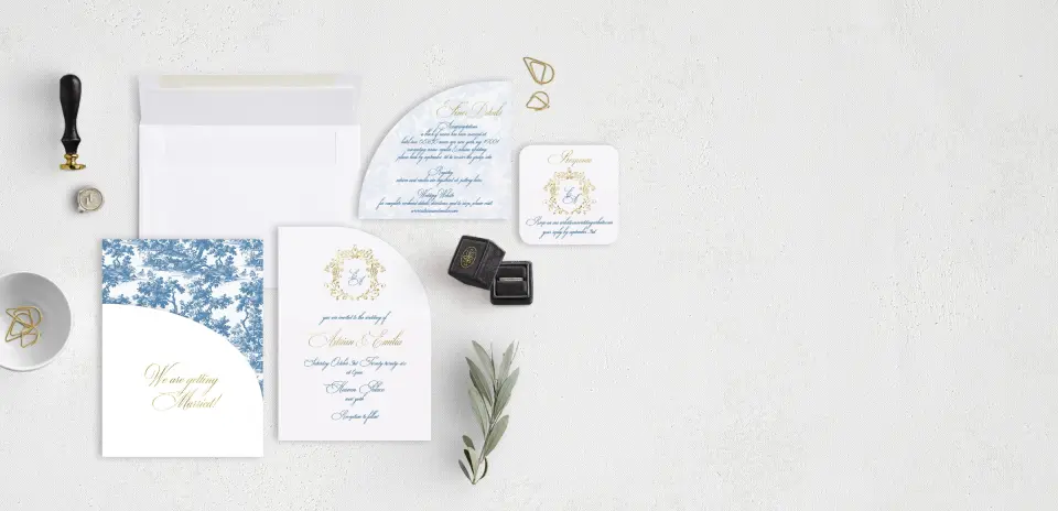 Stacked Wedding Invitations with pocket and coordinating items