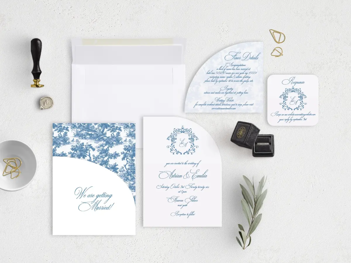 Stacked Wedding Invitations with pocket and coordinating items