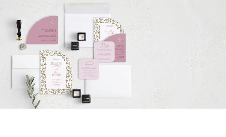 Stacked Wedding Invitations with coordinating items
