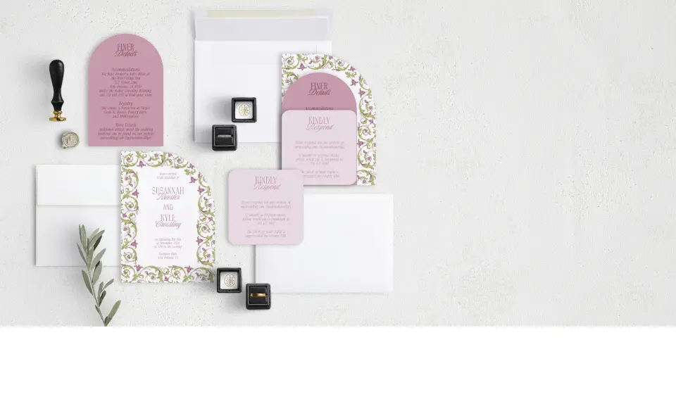 Stacked Wedding Invitations with coordinating items