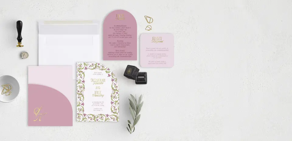 Stacked Wedding Invitations with pocket and coordinating items