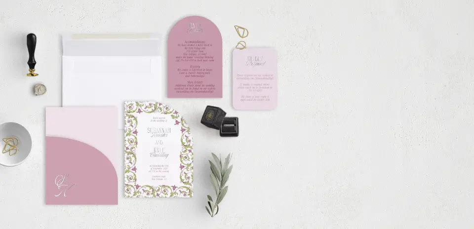 Stacked Wedding Invitations with pocket and coordinating items