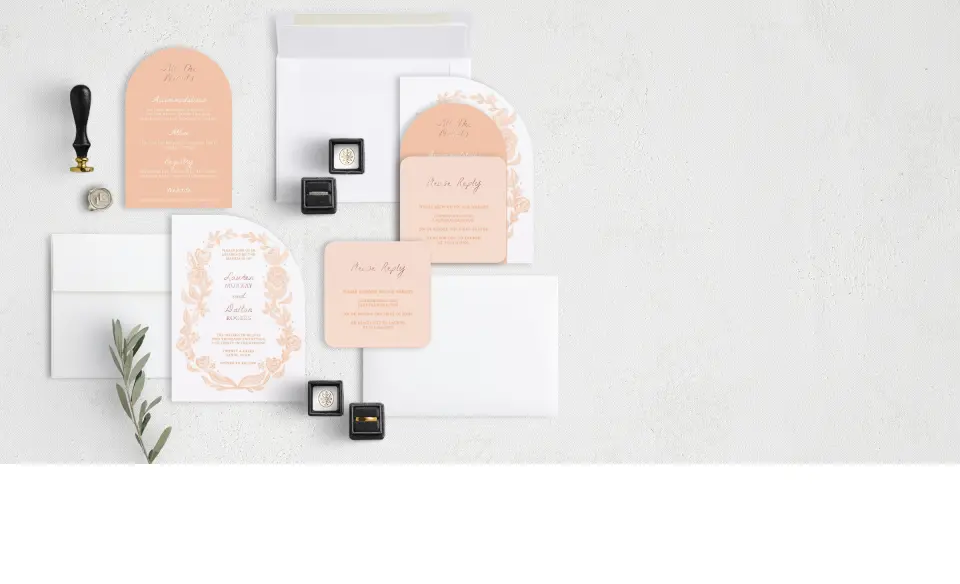 Stacked Wedding Invitations with coordinating items