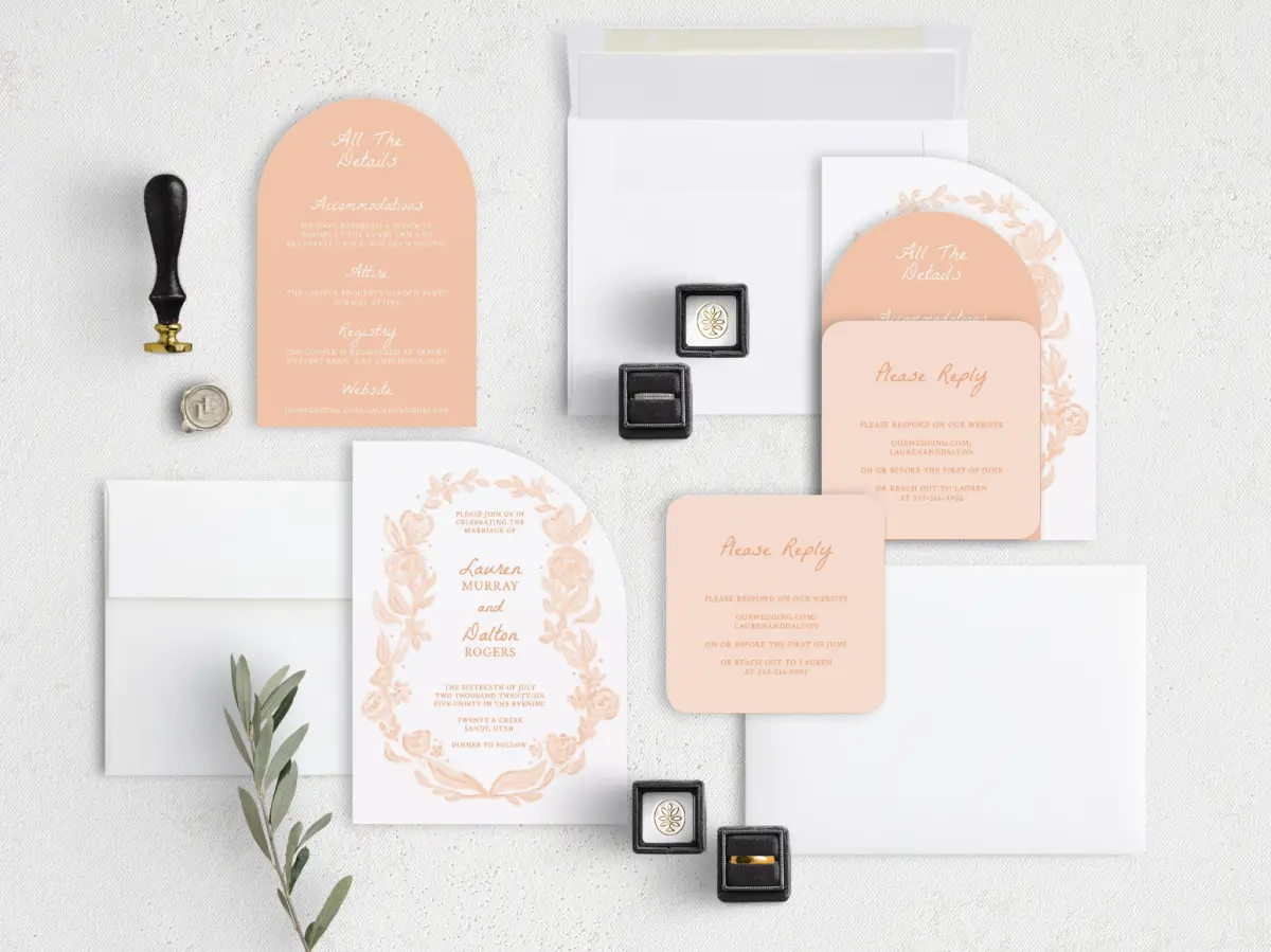 Stacked Wedding Invitations with coordinating items
