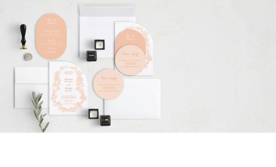 Stacked Wedding Invitations with coordinating items