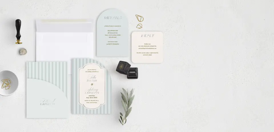 Stacked Wedding Invitations with pocket and coordinating items