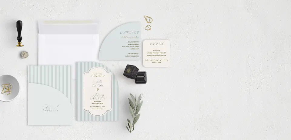 Stacked Wedding Invitations with pocket and coordinating items