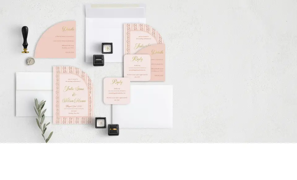 Stacked Wedding Invitations with coordinating items