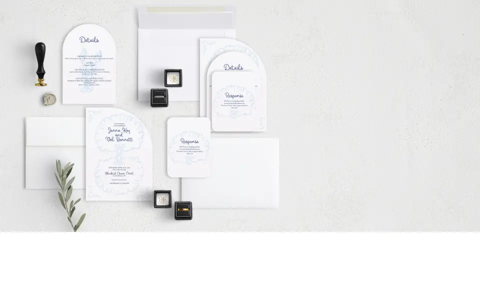 Stacked Wedding Invitations with coordinating items