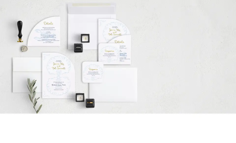 Stacked Wedding Invitations with coordinating items