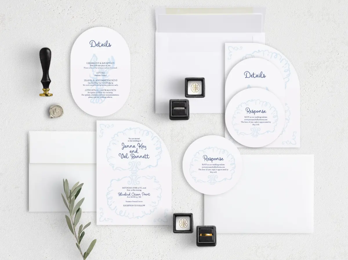 Stacked Wedding Invitations with coordinating items