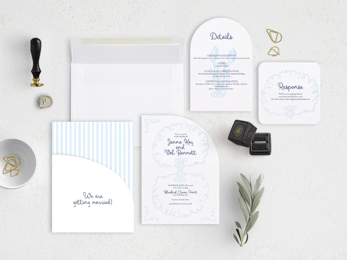 Stacked Wedding Invitations with pocket and coordinating items