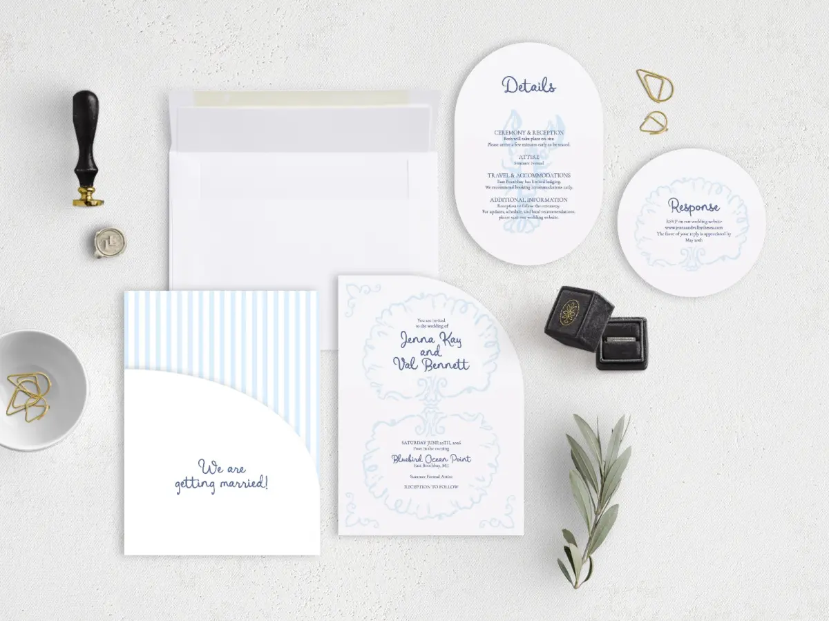 Stacked Wedding Invitations with pocket and coordinating items