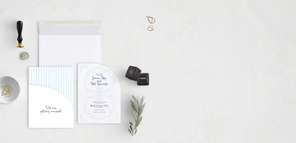 Stacked Wedding Invitations with pocket and coordinating items