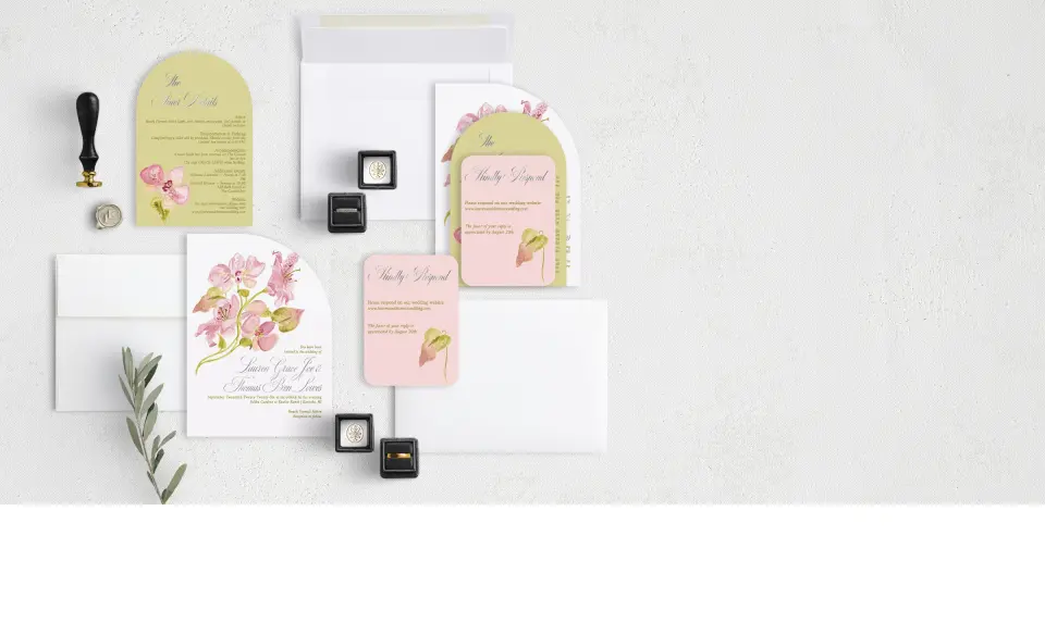 Stacked Wedding Invitations with coordinating items