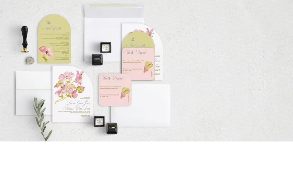 Stacked Wedding Invitations with coordinating items