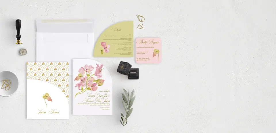 Stacked Wedding Invitations with pocket and coordinating items