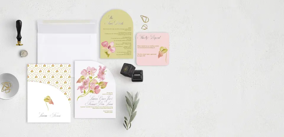 Stacked Wedding Invitations with pocket and coordinating items
