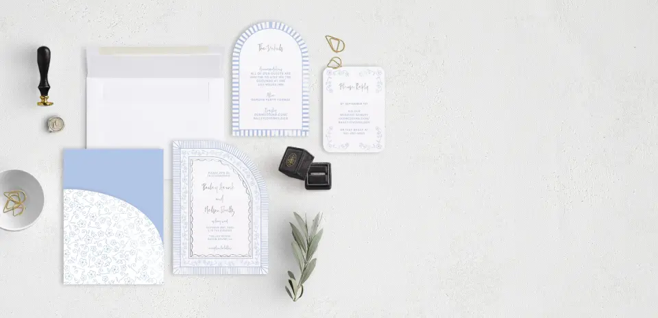 Stacked Wedding Invitations with pocket and coordinating items