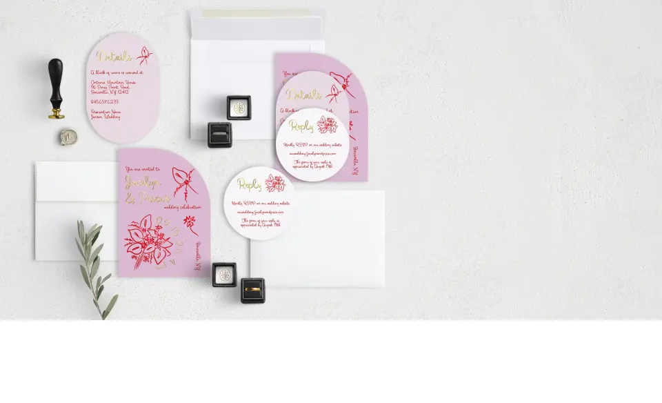 Stacked Wedding Invitations with coordinating items
