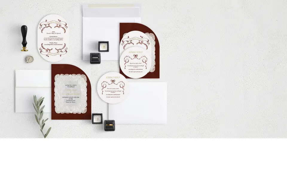 Stacked Wedding Invitations with coordinating items