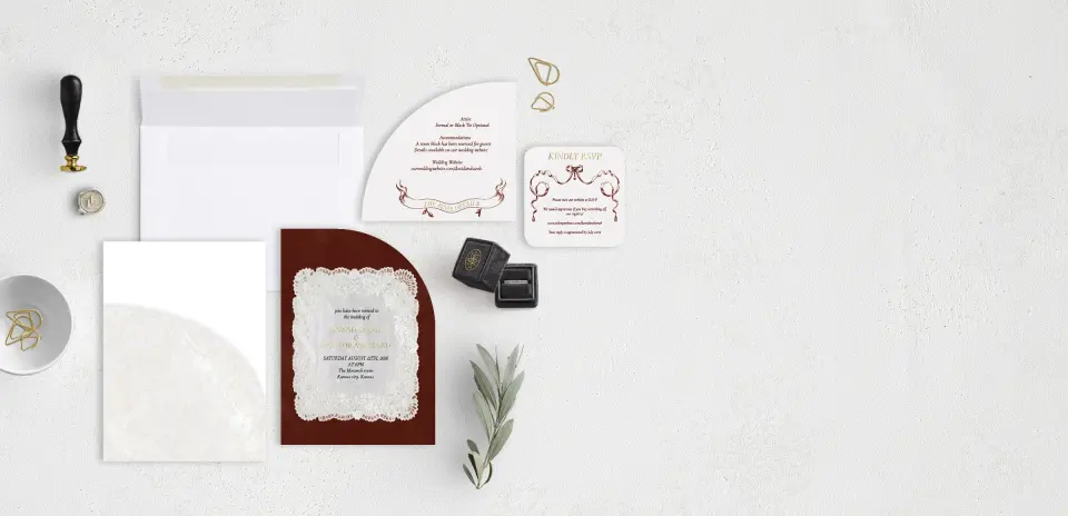 Stacked Wedding Invitations with pocket and coordinating items