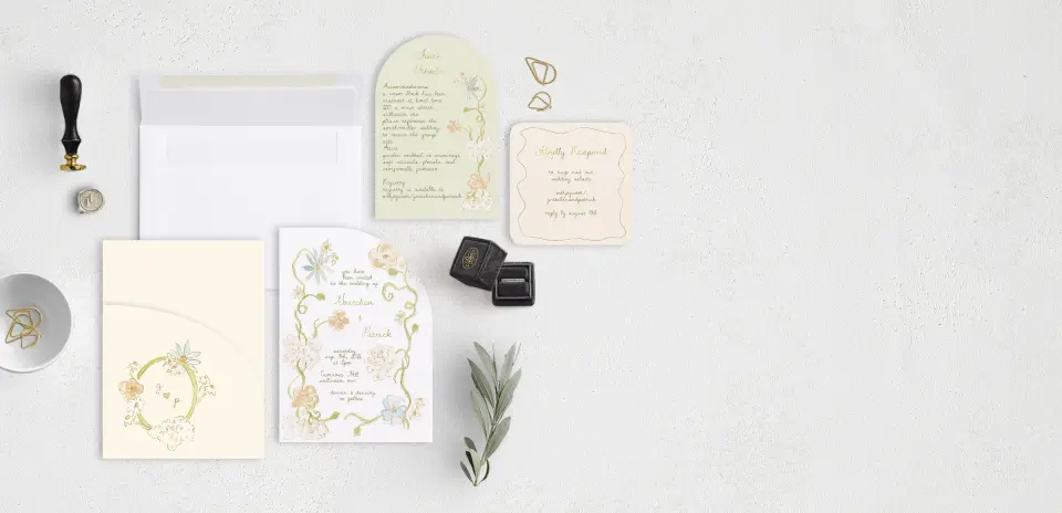 Stacked Wedding Invitations with pocket and coordinating items