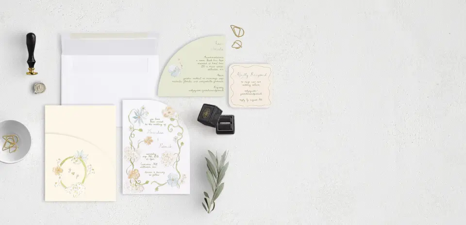 Stacked Wedding Invitations with pocket and coordinating items