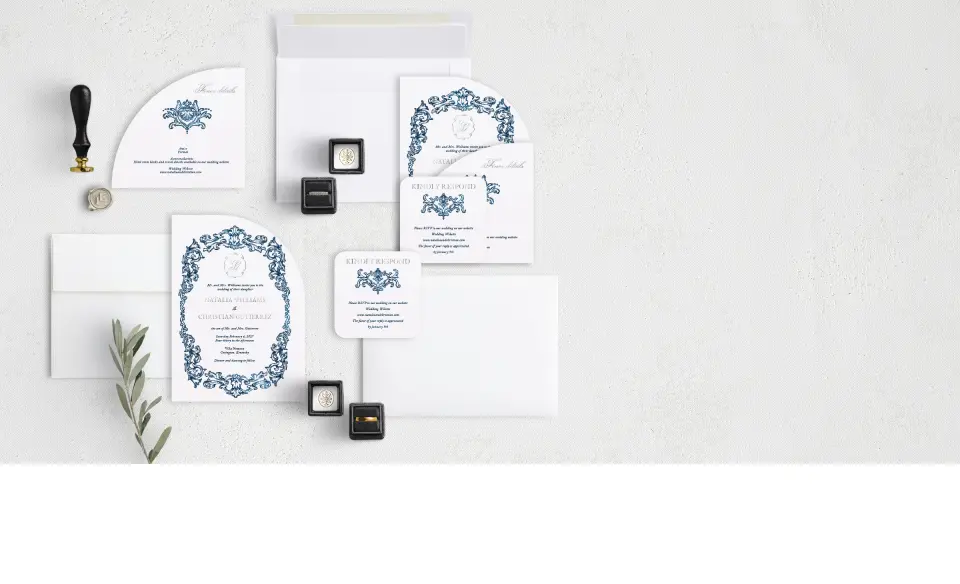 Stacked Wedding Invitations with coordinating items