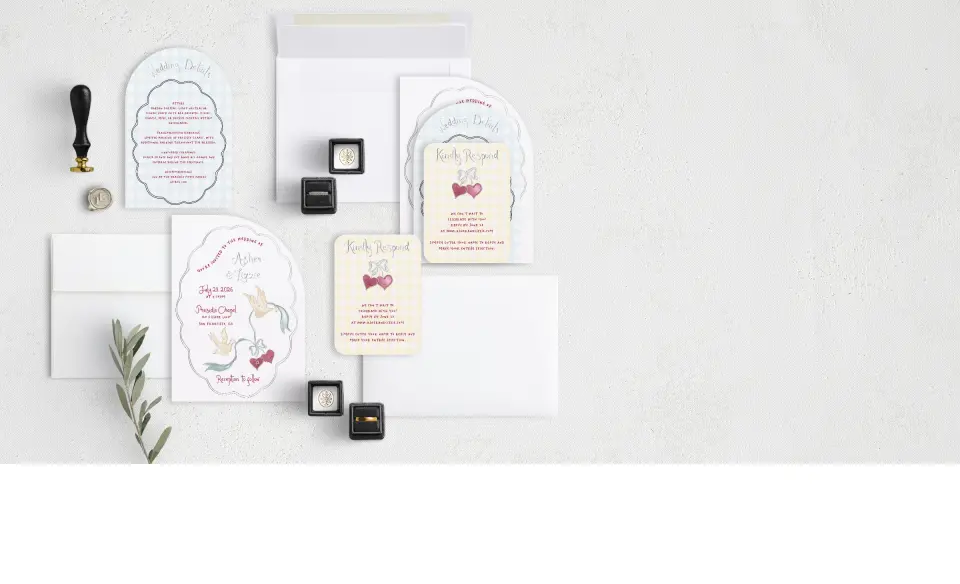 Stacked Wedding Invitations with coordinating items