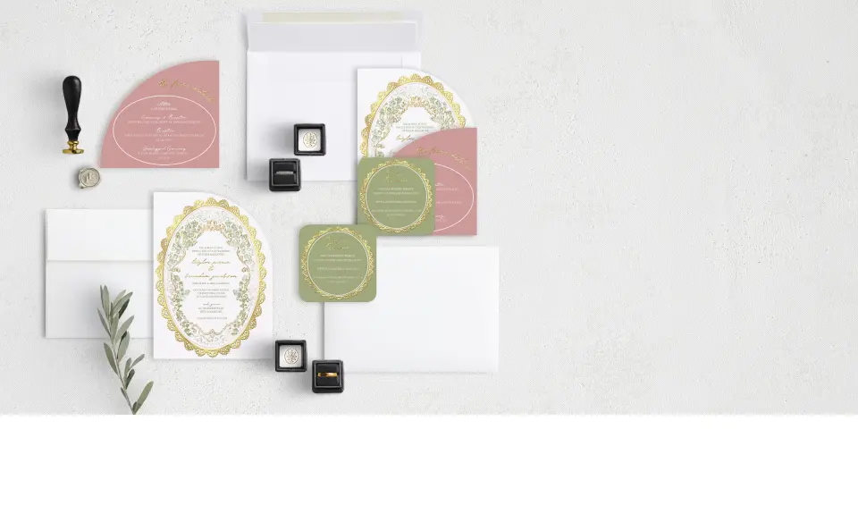 Stacked Wedding Invitations with coordinating items