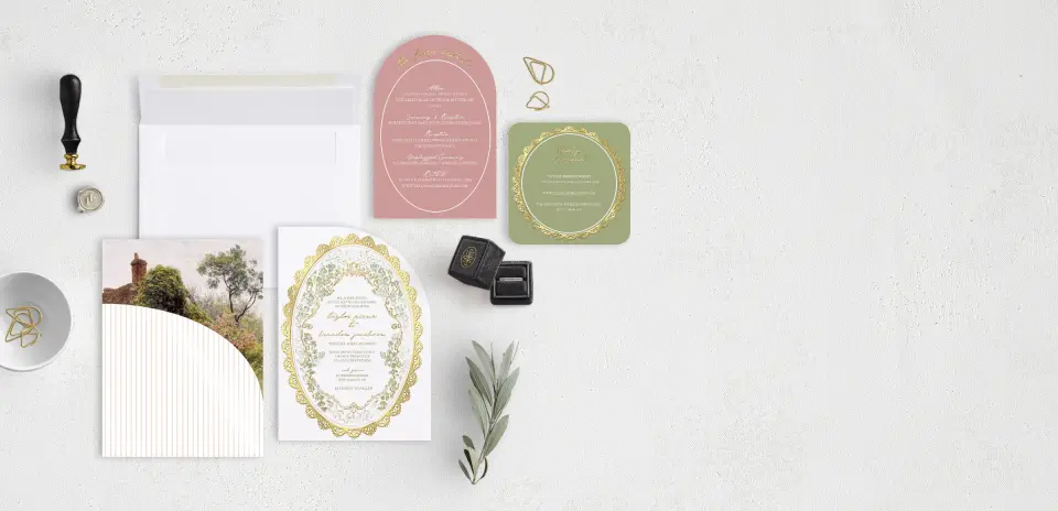 Stacked Wedding Invitations with pocket and coordinating items