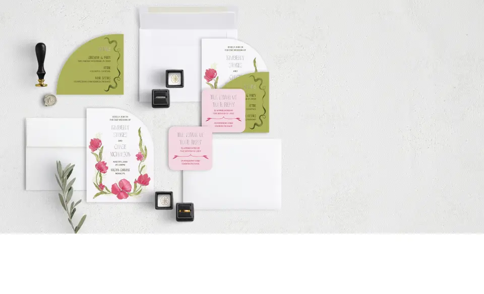 Stacked Wedding Invitations with coordinating items
