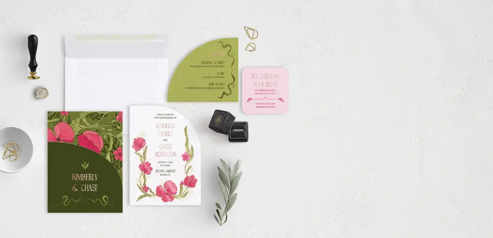 Stacked Wedding Invitations with pocket and coordinating items