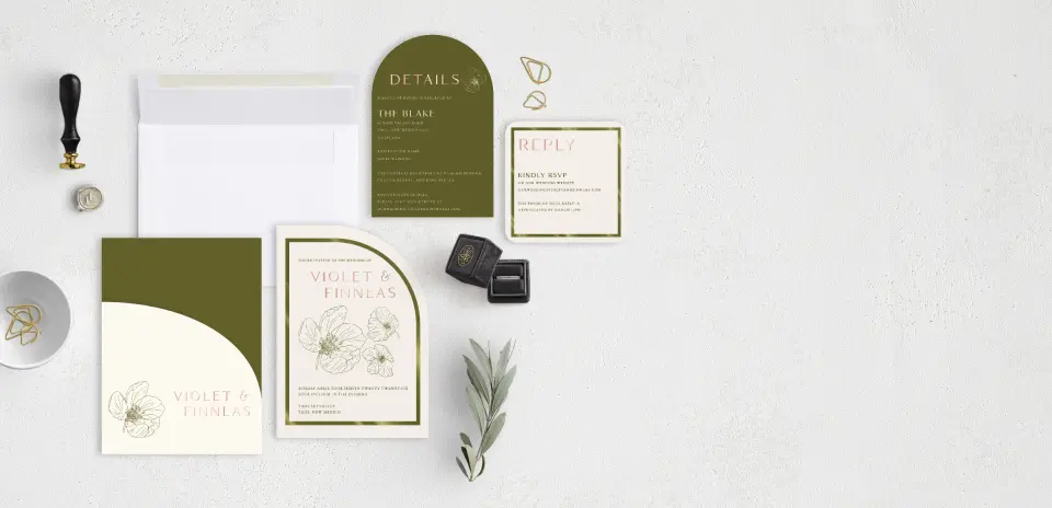Stacked Wedding Invitations with pocket and coordinating items