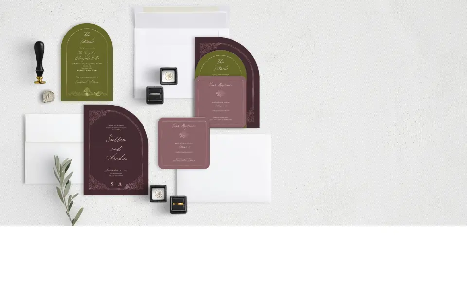 Stacked Wedding Invitations with coordinating items
