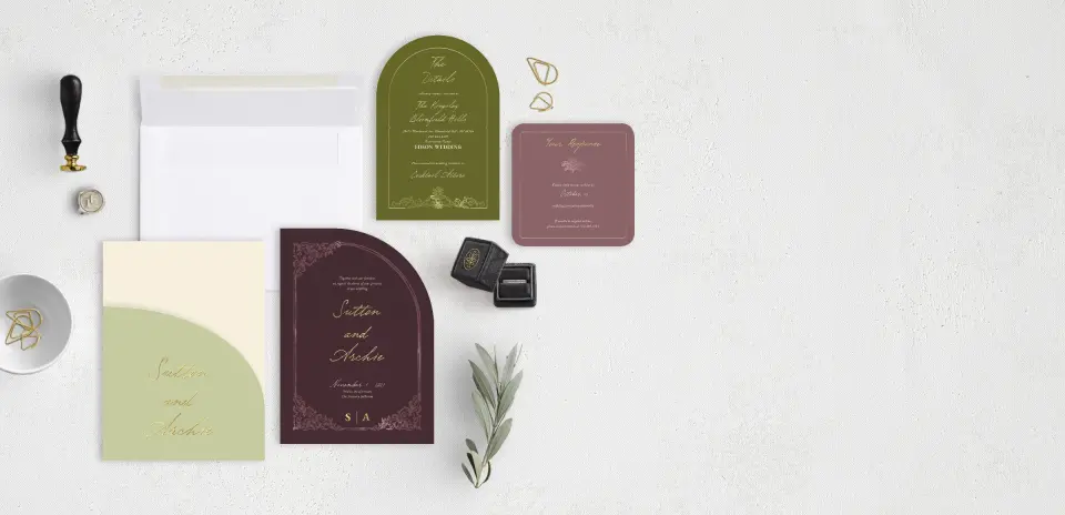 Stacked Wedding Invitations with pocket and coordinating items