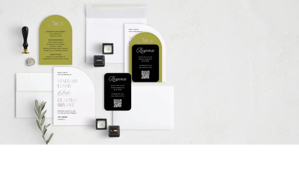 Stacked Wedding Invitations with coordinating items