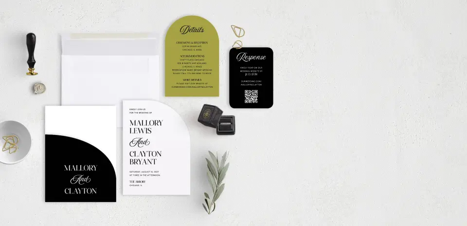 Stacked Wedding Invitations with pocket and coordinating items