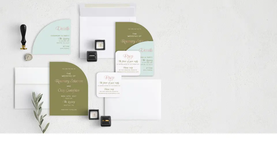 Stacked Wedding Invitations with coordinating items