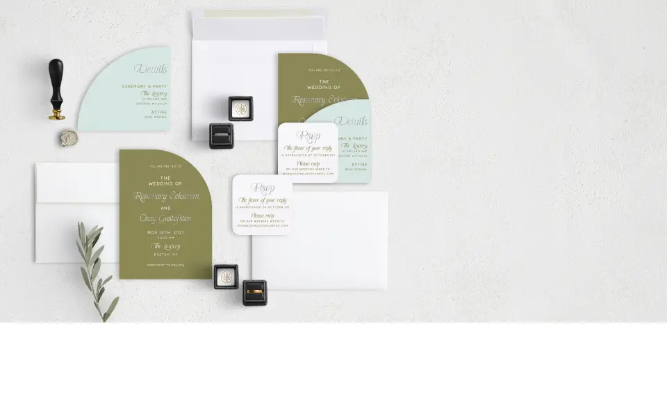 Stacked Wedding Invitations with coordinating items