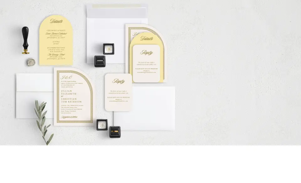 Stacked Wedding Invitations with coordinating items