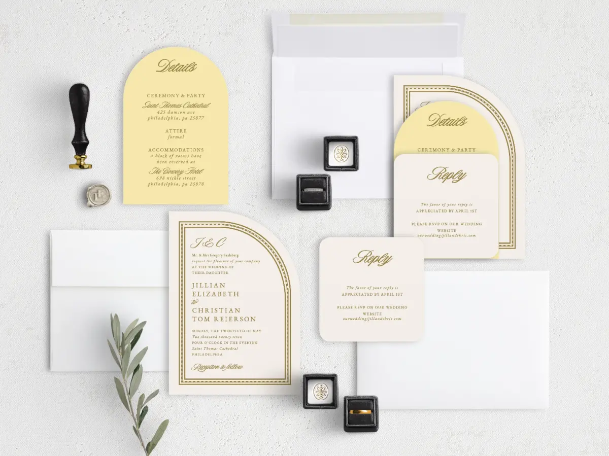 Stacked Wedding Invitations with coordinating items