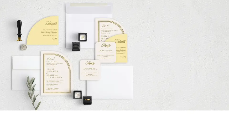 Stacked Wedding Invitations with coordinating items