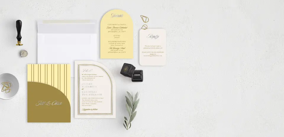 Stacked Wedding Invitations with pocket and coordinating items